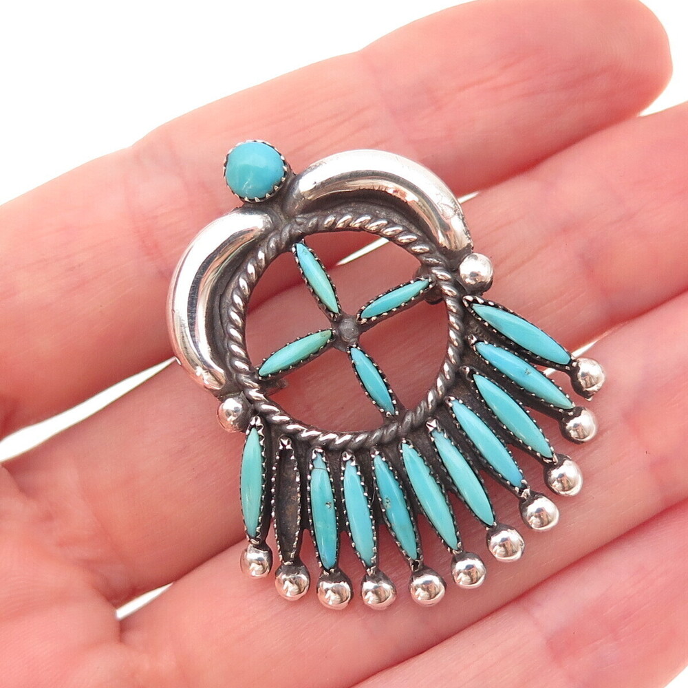 Ruby Gchachu Zuni Old Pawn Sterling Turquoise Pin Brooch Pendant (missing stone)